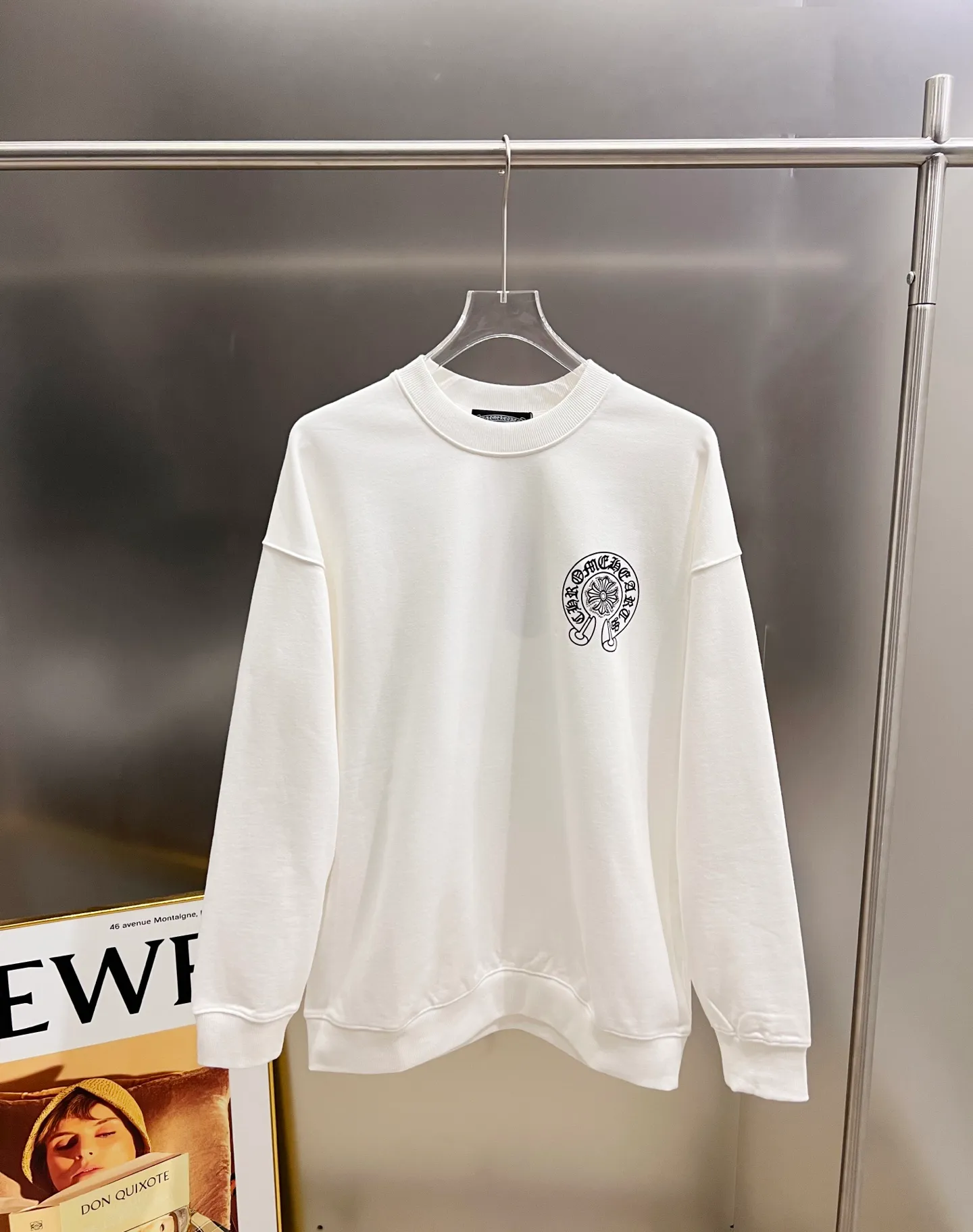 🅿️260 CH Crow 2025 autumn and winter new round neck long-sleeved sweatshirt Ten horseshoe Sanskrit characters Middle Eastern and Australian diamonds + flocking design technology The real thing is great🔥Same style for men and women Loose version Size S M L XL XXL Five sizes black white